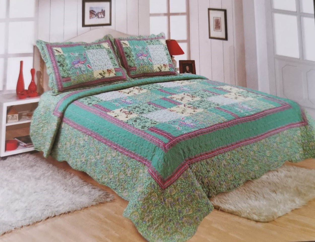 Patchwork Bedspreads 3 Pcs with Pillow cases 02