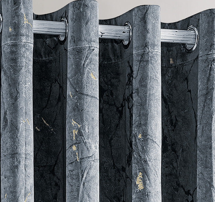 Luxury Grey Marble Velvet Ring Top Curtains