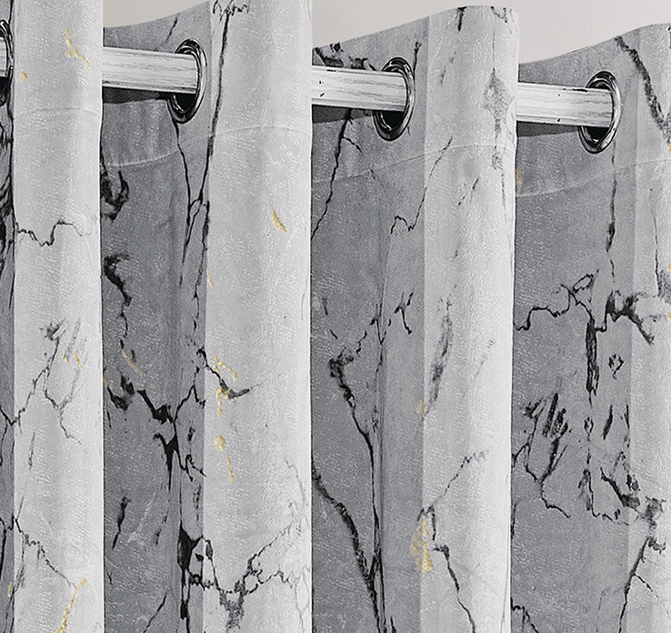 Luxury Silver Marble Velvet Ring Top Curtains