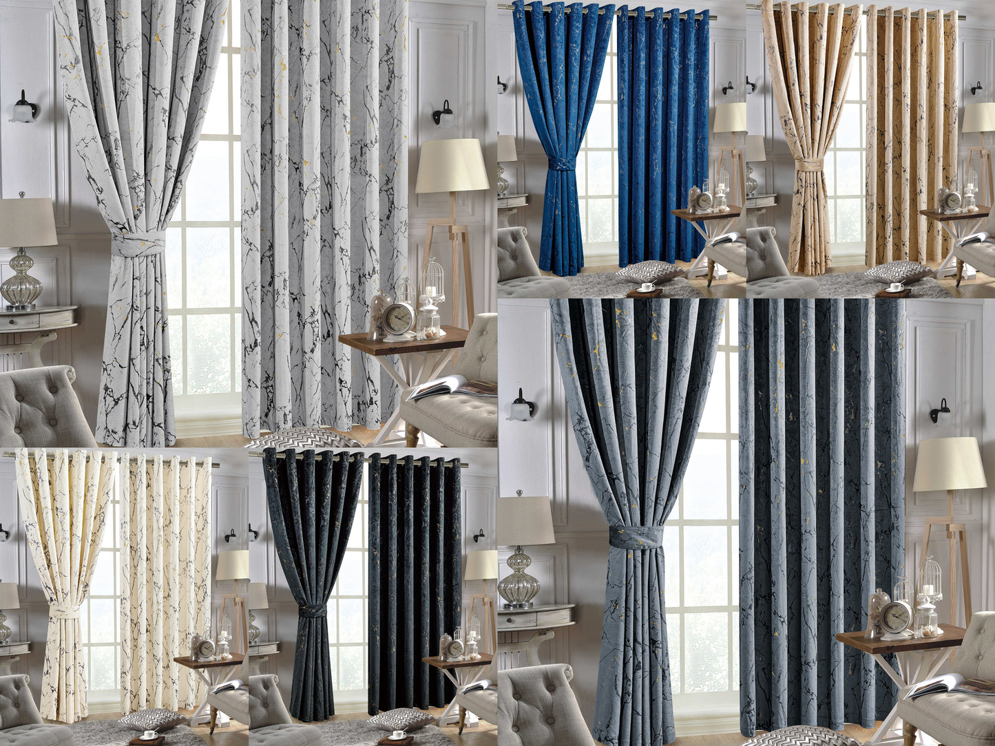 Luxury Silver Marble Velvet Ring Top Curtains