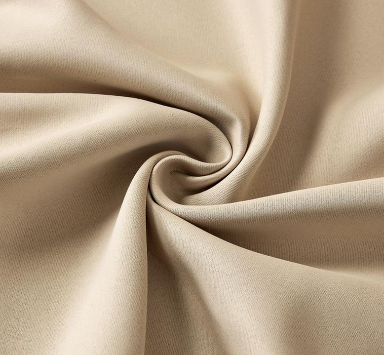 Pair of EYELET Ring Top Thermal BLACKOUT LINED Plain Curtains + Tie Backs Beige