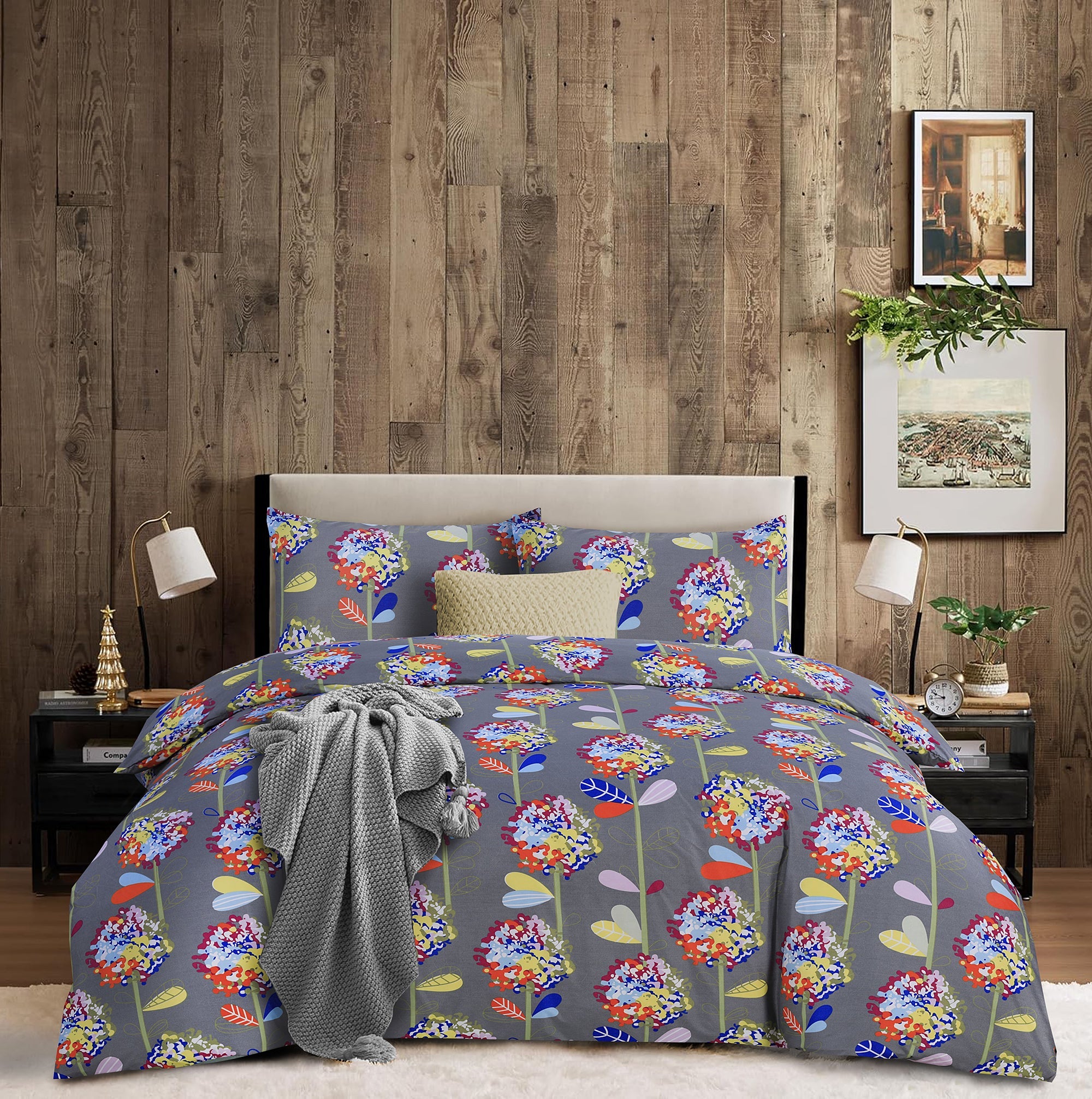 4 Piece Duvet Cover with Fitted sheet & Pillow Case Quilt Cover Bedding Set