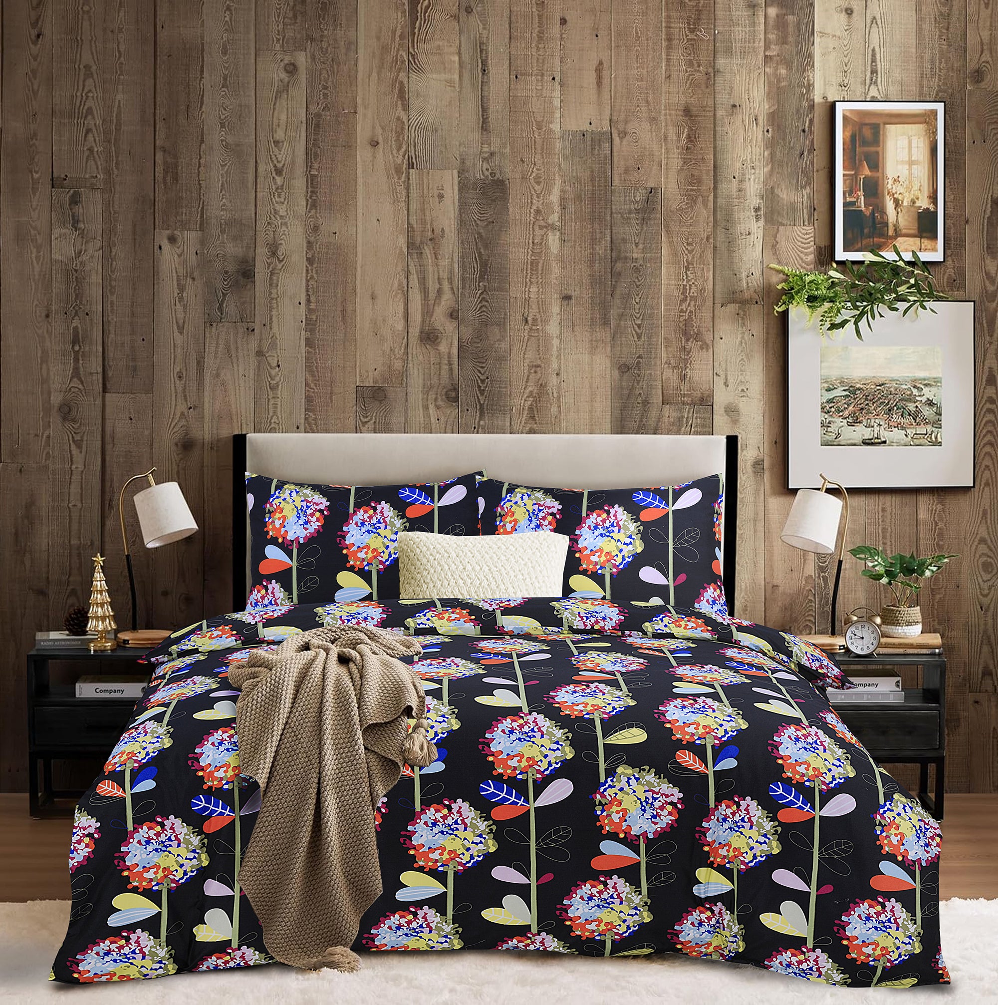 4 Piece Duvet Cover with Fitted sheet & Pillow Case Quilt Cover Bedding Set