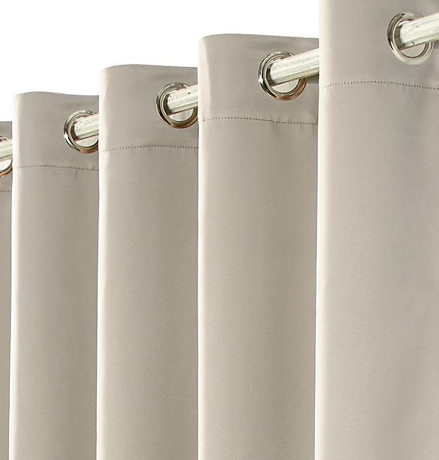 Pair of EYELET Ring Top Thermal BLACKOUT LINED Plain Curtains + Tie Backs Cream