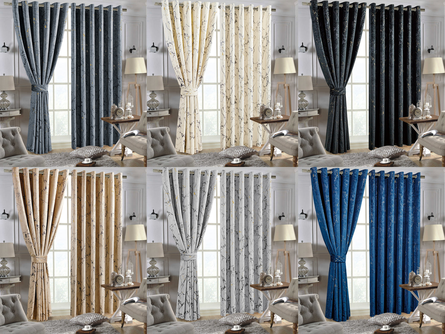 Luxury Silver Marble Velvet Ring Top Curtains