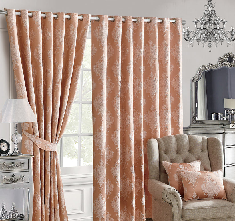 JACQUARD EMMA ROSE GOLD RINGTOP CURTAIN (With Tie Backs)