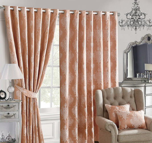 JACQUARD EMMA ROSE GOLD RINGTOP CURTAIN (With Tie Backs)