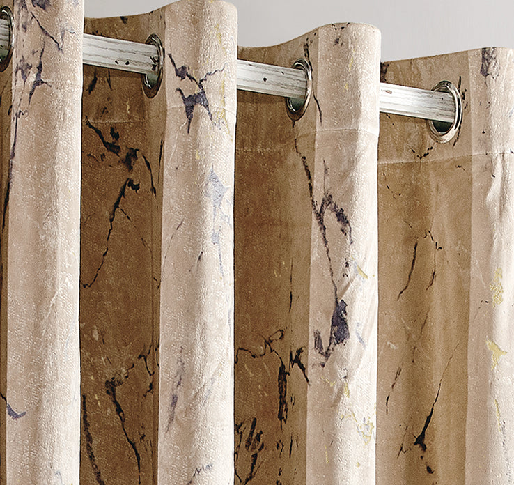 Luxury Beige Colour Marble Velvet Ring Top Curtains