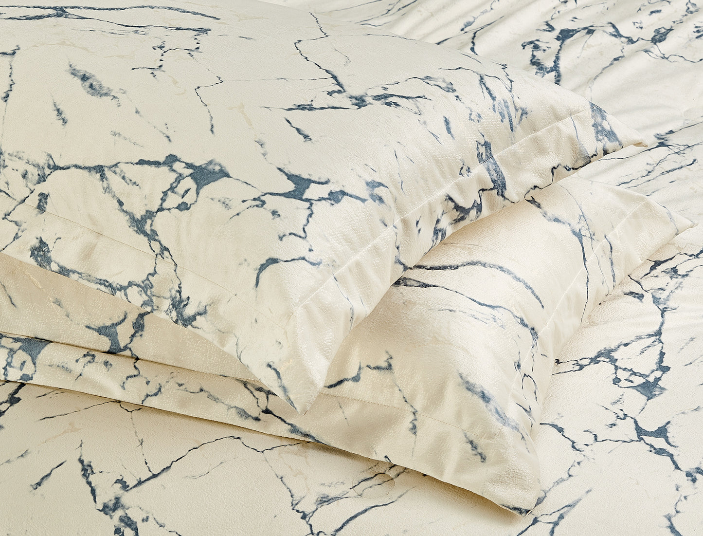 New Cream Marble Velvet 7PCS Quilted Bedspread Comforter Bed Throw with Matching Pillow shams