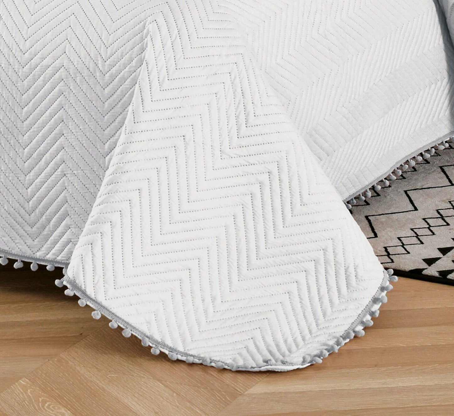 Pom Pom Bedspread White