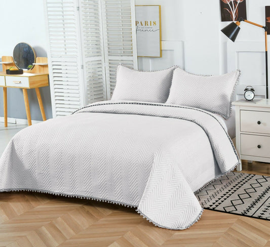 Pom Pom Bedspread White