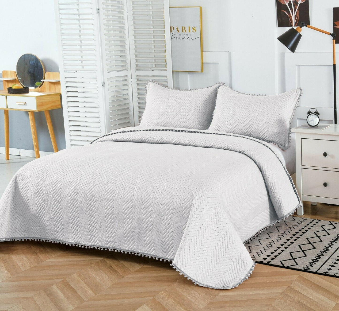 Pom Pom Bedspread Grey