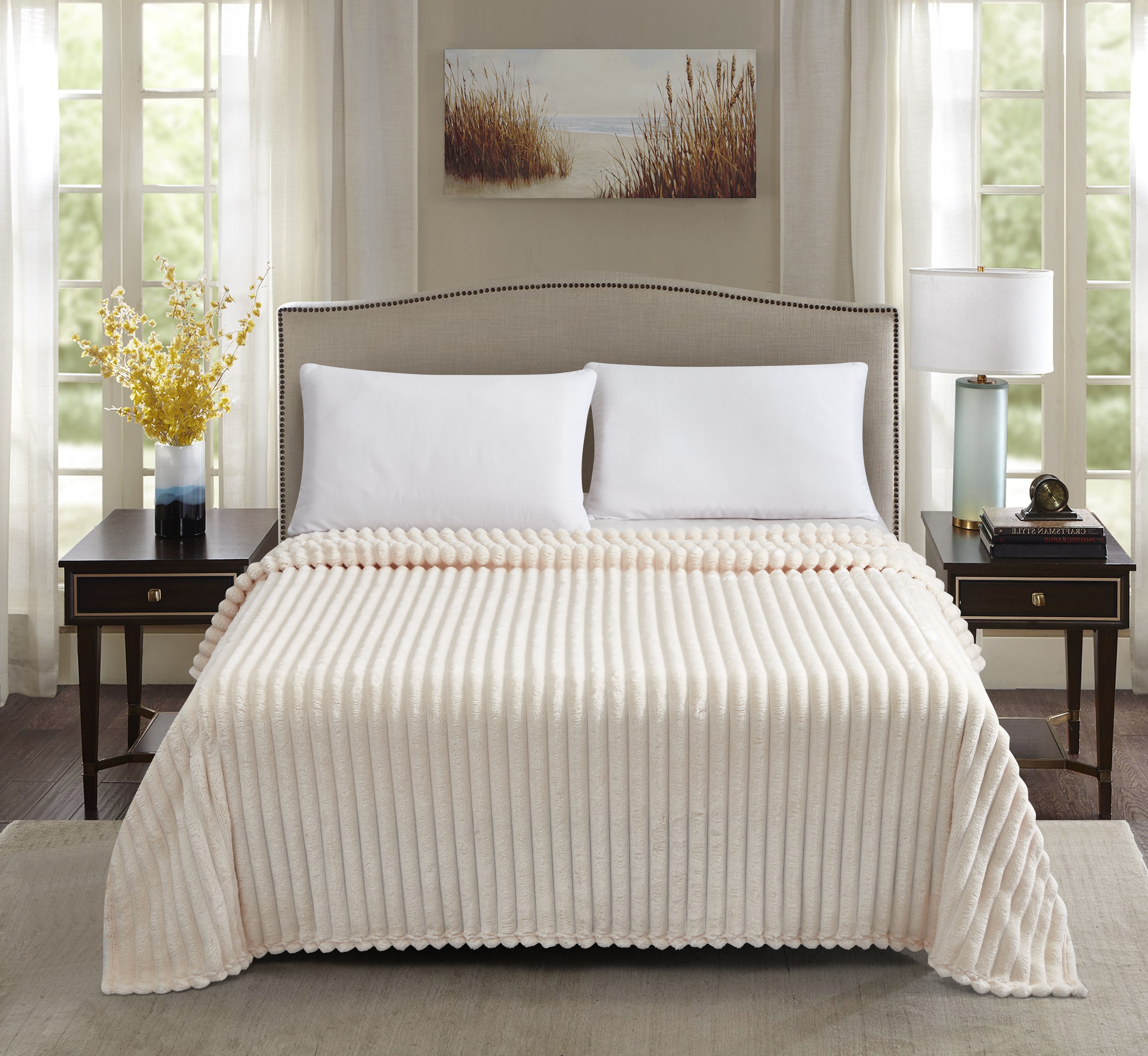 Fleece Throw Blanket Twin Size | 300GSM Super Soft Lightweight Plush Striped