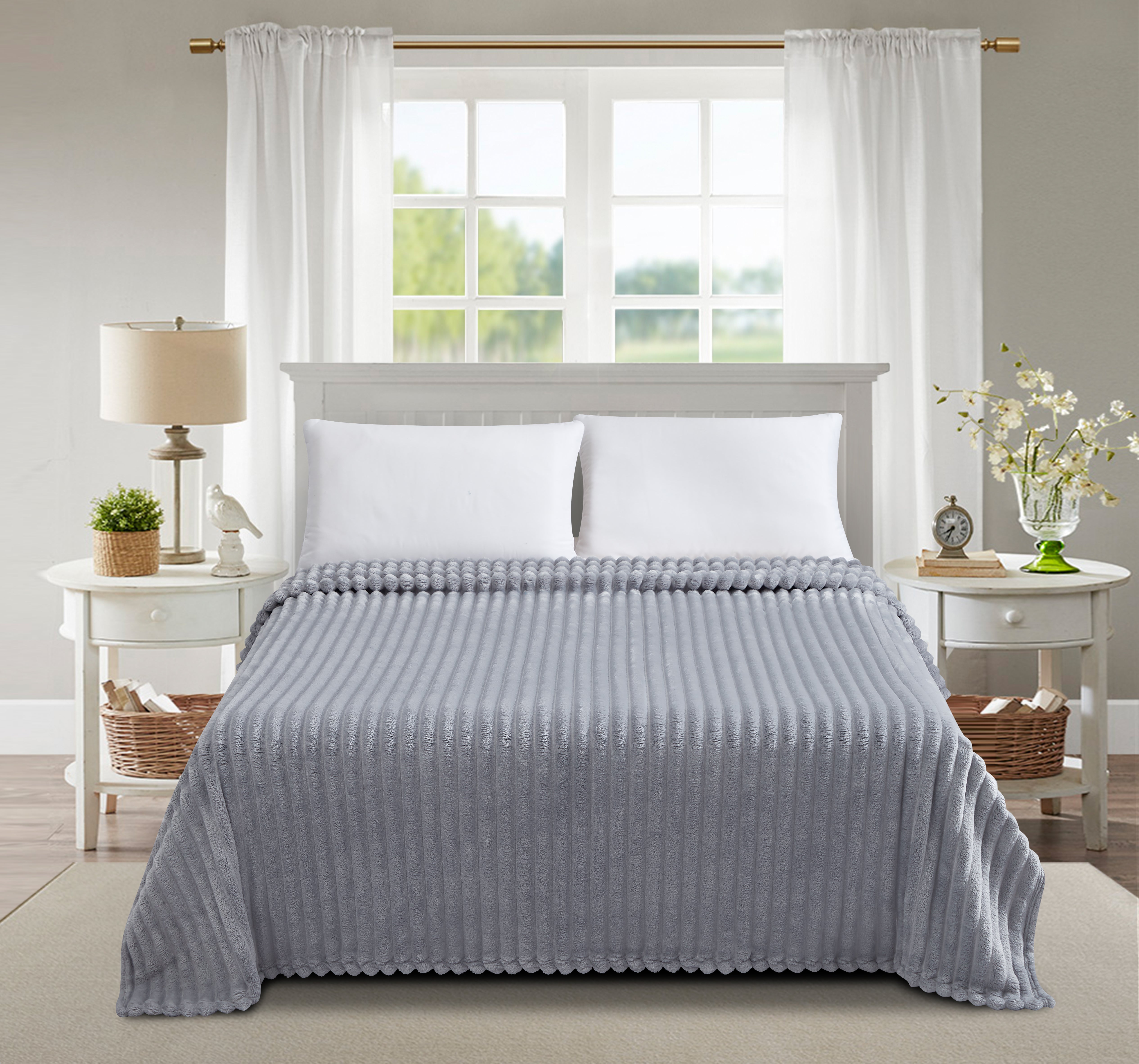 Fleece Throw Blanket Twin Size | 300GSM Super Soft Lightweight Plush Striped