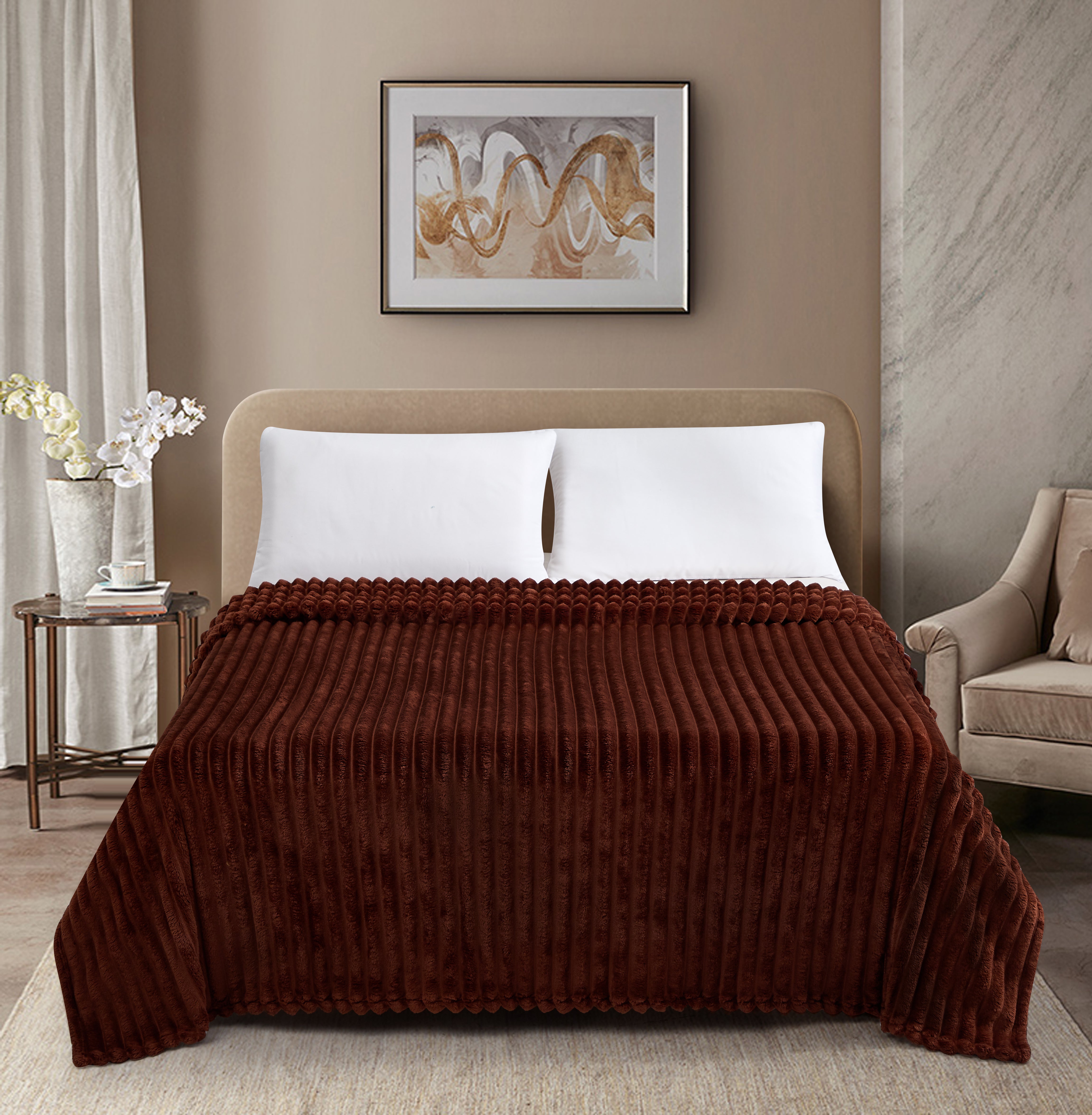 Fleece Throw Blanket Twin Size | 300GSM Super Soft Lightweight Plush Striped