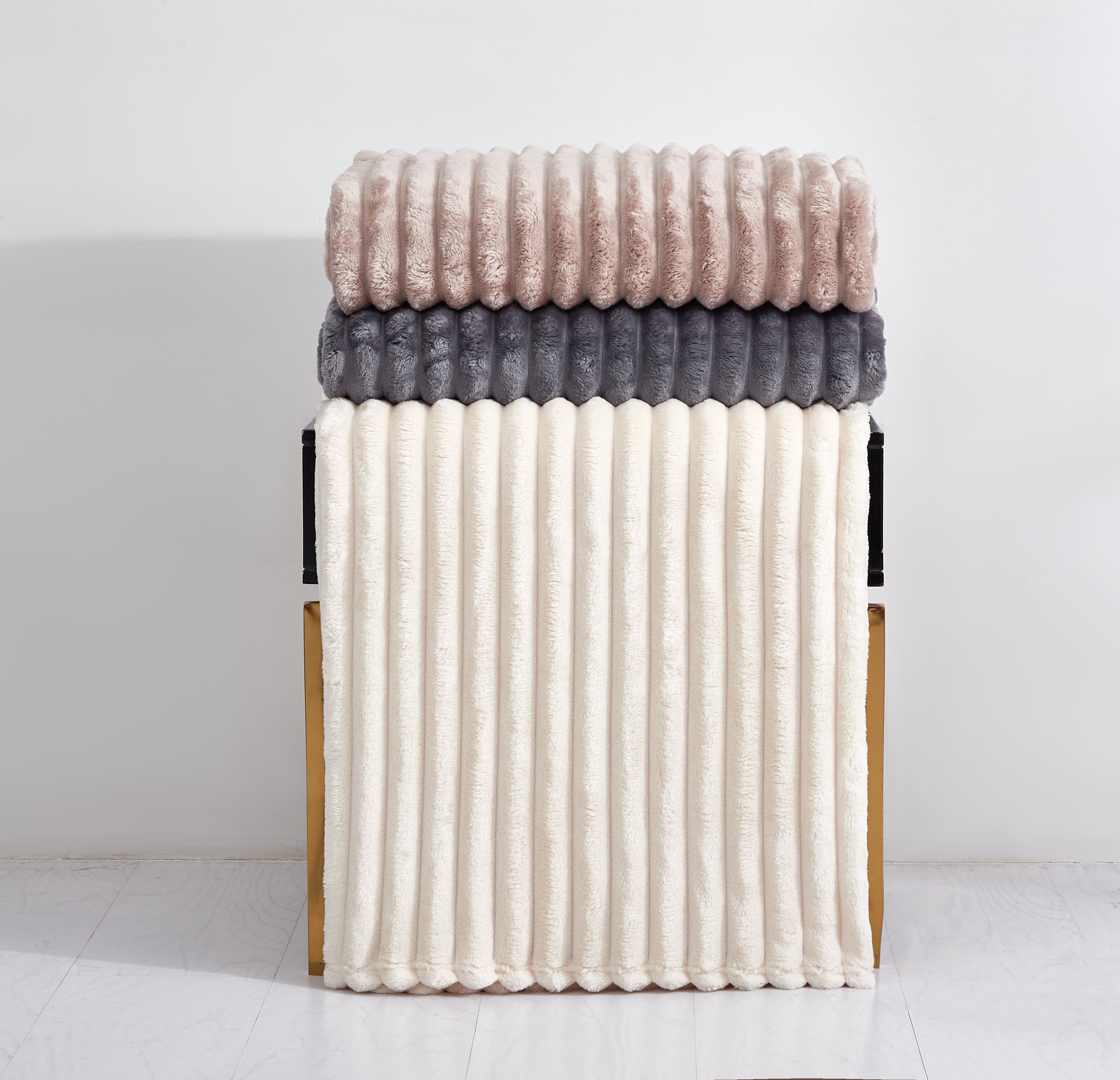 Fleece Throw Blanket Twin Size | 300GSM Super Soft Lightweight Plush Striped