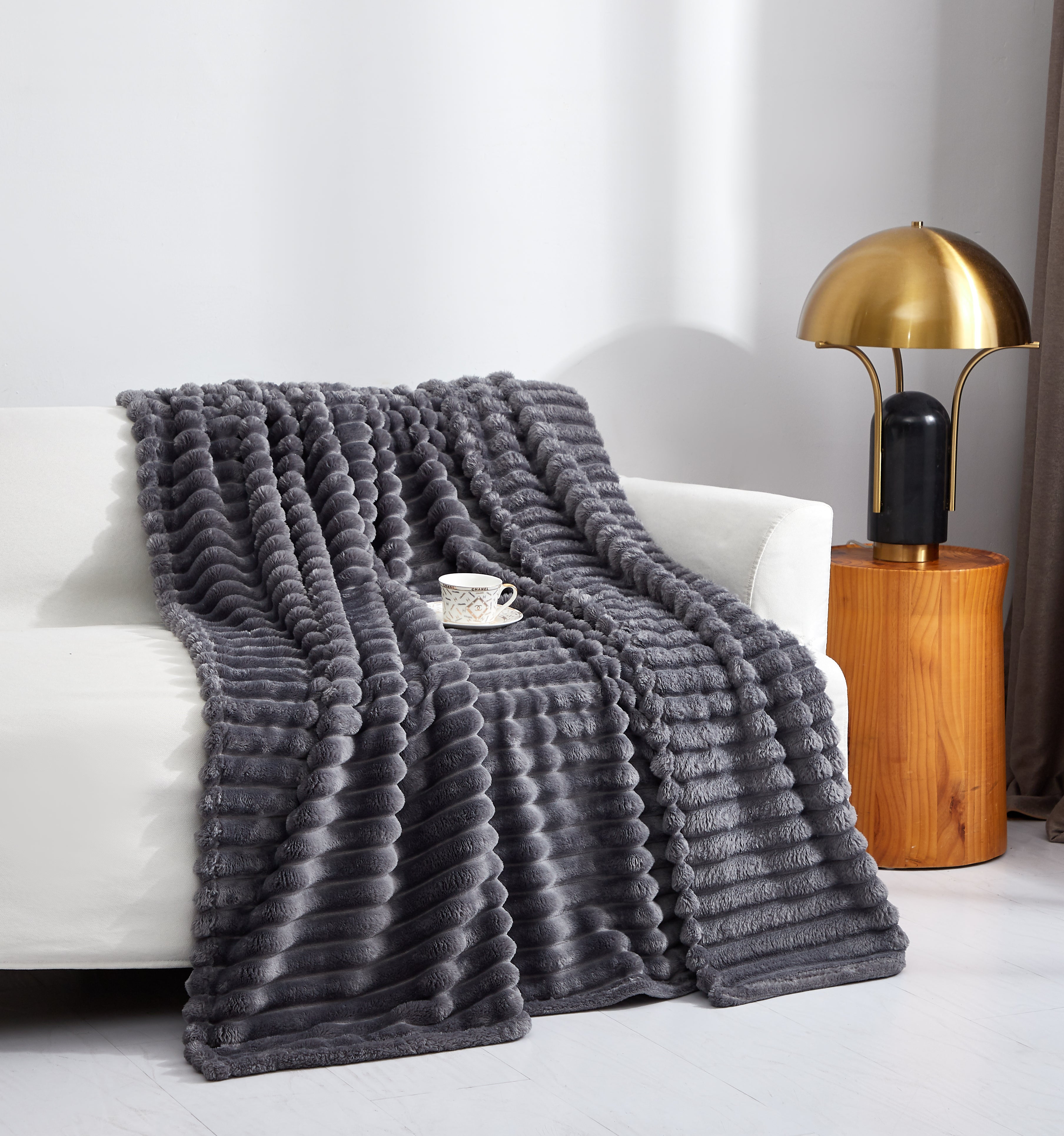 Fleece Throw Blanket Twin Size | 300GSM Super Soft Lightweight Plush Striped