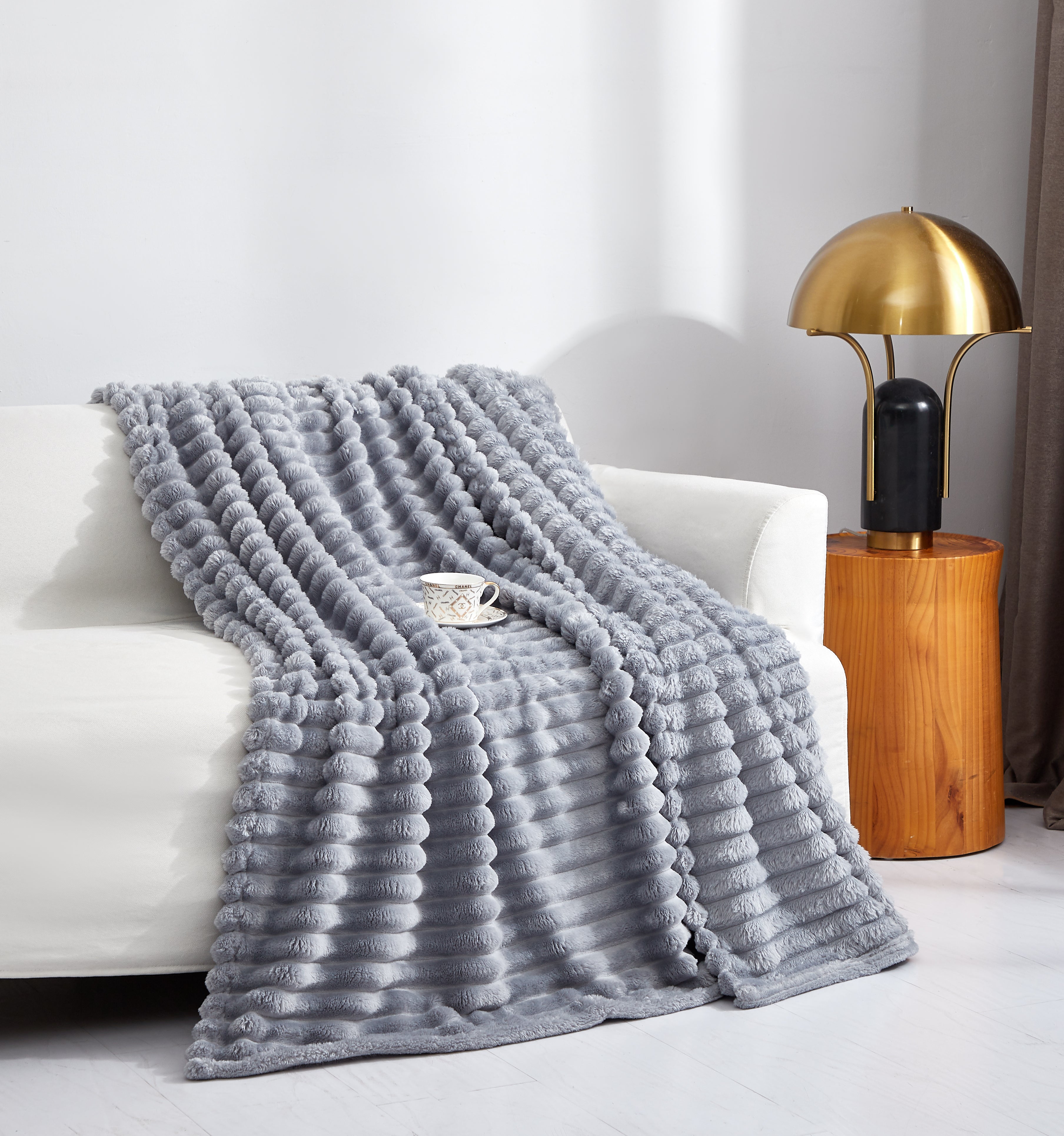 Fleece Throw Blanket Twin Size | 300GSM Super Soft Lightweight Plush Striped