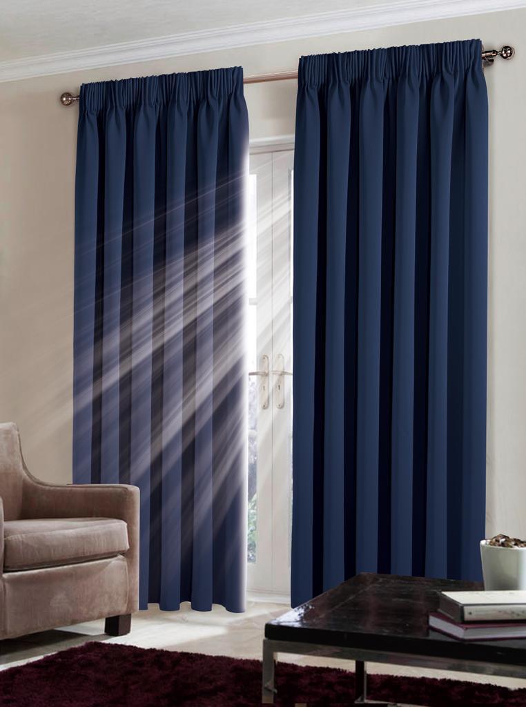 Pair of EYELET Ring Top Thermal BLACKOUT LINED Plain Curtains + Tie Backs
