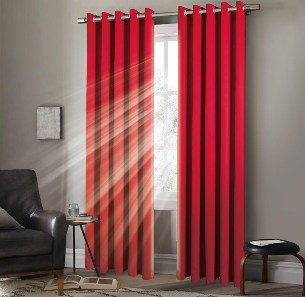 Pair of EYELET Ring Top Thermal BLACKOUT LINED Plain Curtains + Tie Backs