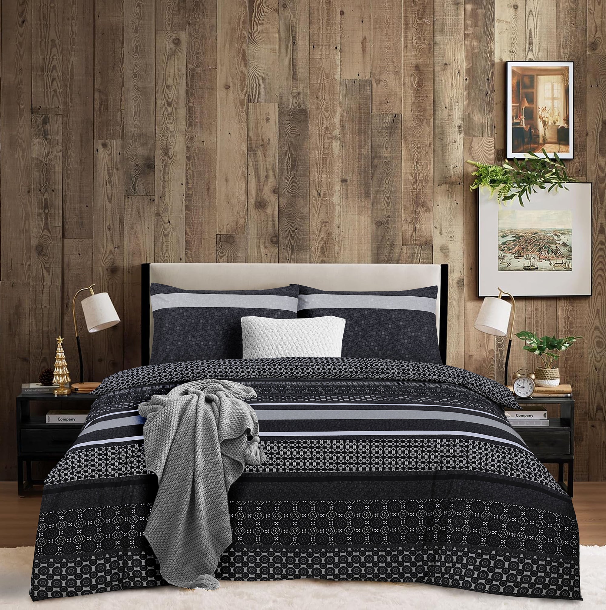 4 Piece Duvet Cover with Fitted sheet & Pillow Case Quilt Cover Bedding Set