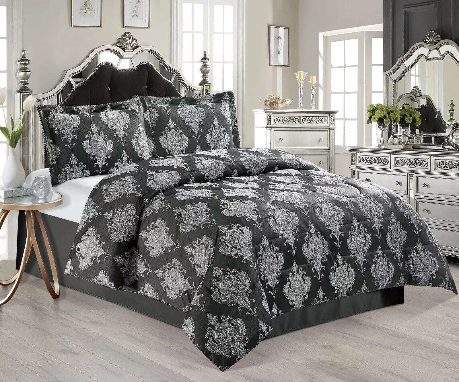 3 PC Quilted Jacquard Bedspread Quilted Comforter Bedding Set Pillows & Cushions