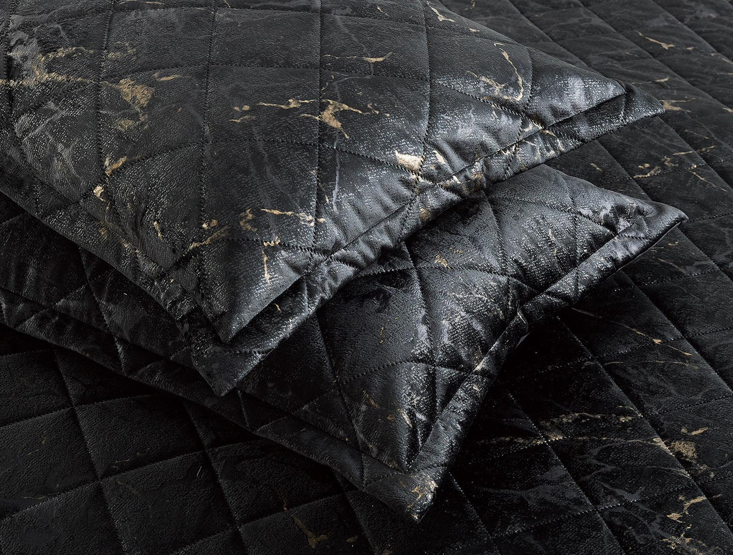 New 3 Pcs Black Marble Bedspread