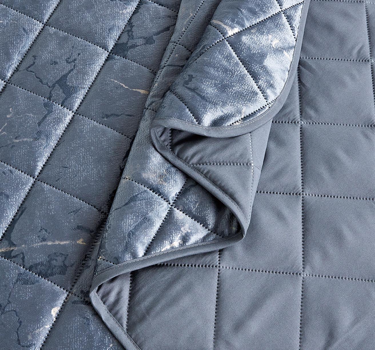 New Grey Marble Velvet 7PCS Quilted Bedspread Comforter Bed Throw with Matching Pillow shams