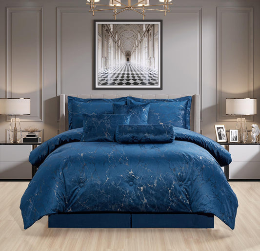 New blue Marble Velvet 7PCS Quilted Bedspread Comforter Bed Throw with Matching Pillow shams (Copy)