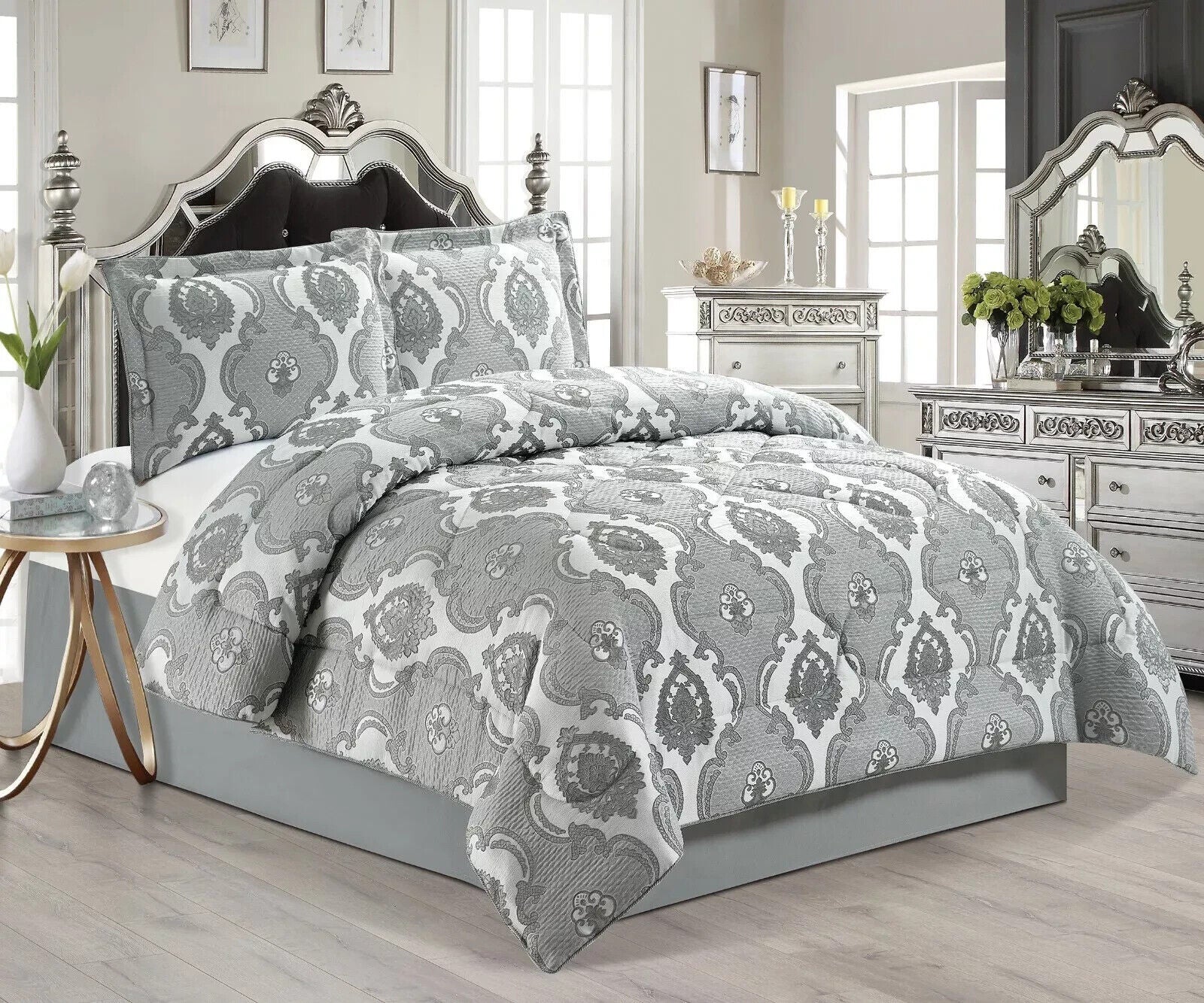 3 PC Quilted Jacquard Bedspread Quilted Comforter Bedding Set Pillows & Cushions