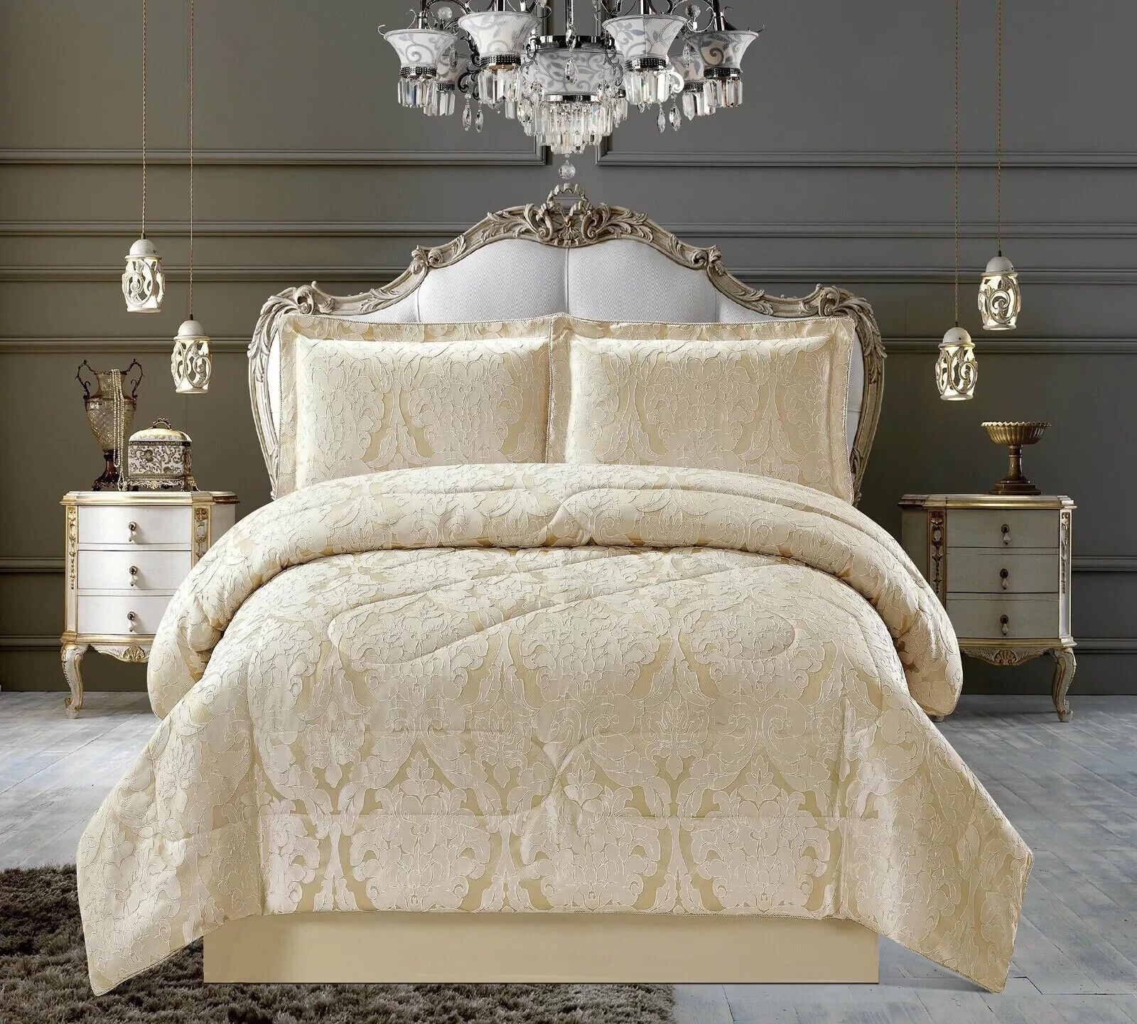 3 PC Quilted Jacquard Bedspread Quilted Comforter Bedding Set Pillows & Cushions