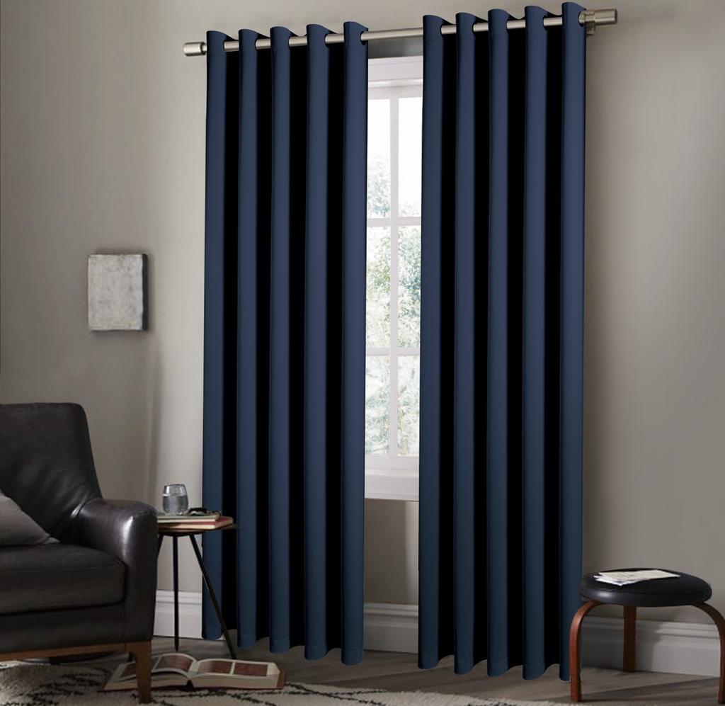 Pair of EYELET Ring Top Thermal BLACKOUT LINED Plain Curtains + Tie Backs