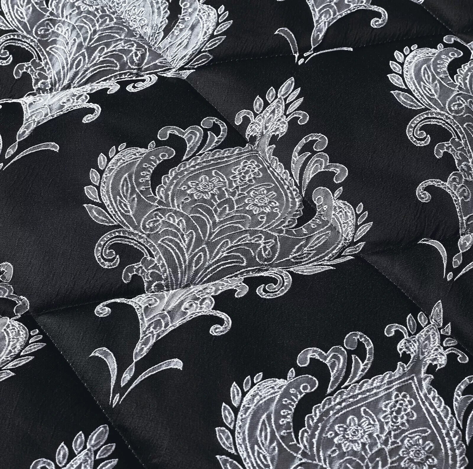 3 PC Quilted Jacquard Bedspread Quilted Comforter Bedding Set Pillows & Cushions (Emma Black)