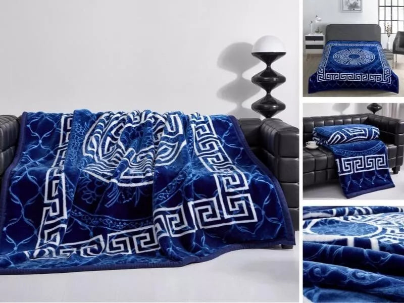 Luxury 2 Ply Heavy Blanket Thick Warm Soft Bed throw Double Sided 200 cm x240 cm (Blue)
