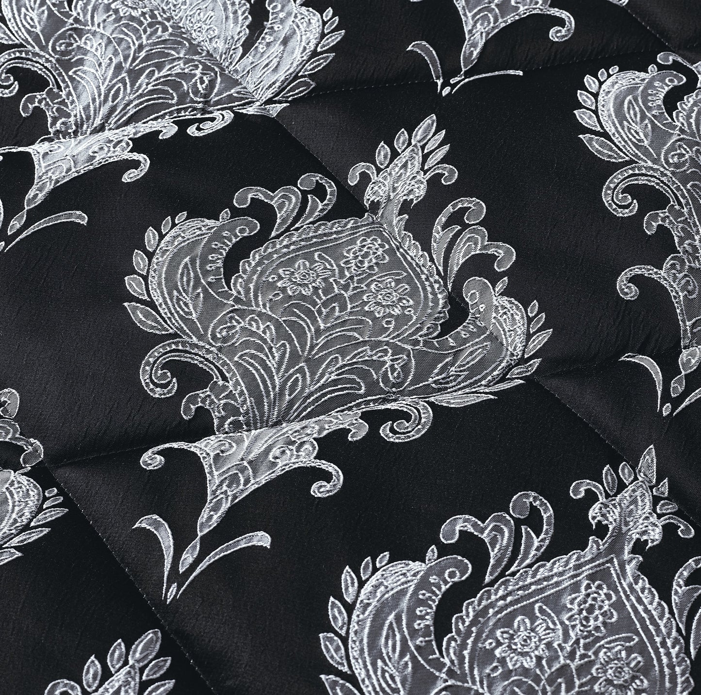 7PCS- EMMA BLACK Quilted Jacquard Bedspread Comforter Bed Throw with Matching Pillow shams