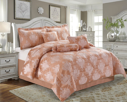 7PCS- EMMA/ROSE GOLD Quilted Jacquard Bedspread Comforter Bed Throw with Matching Pillow shams