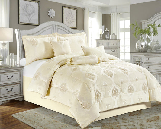 7PCS- IRENE BEIGE Quilted Jacquard Bedspread Comforter Bed Throw with Matching Pillow shams