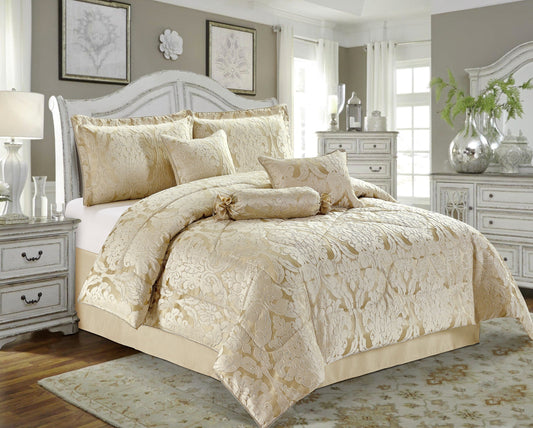 7PCS- LUCY BEIGE Quilted Jacquard Bedspread Comforter Bed Throw with Matching Pillow shams