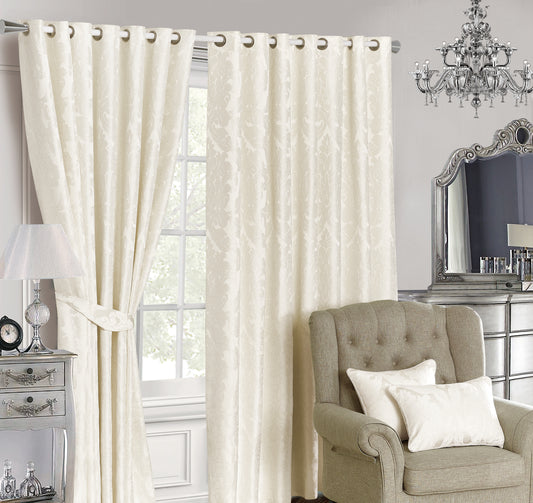 JACQUARD LUCY CREAM RINGTOP CURTAIN (With Tie Backs)