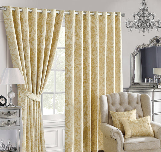 JACQUARD MOIRA CREAM RINGTOP CURTAIN (With Tie Backs)