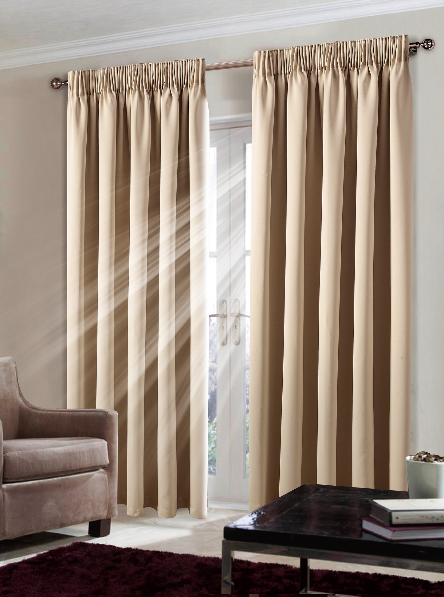 Blackout Pencil pleat BEIGE COLOUR Curtains