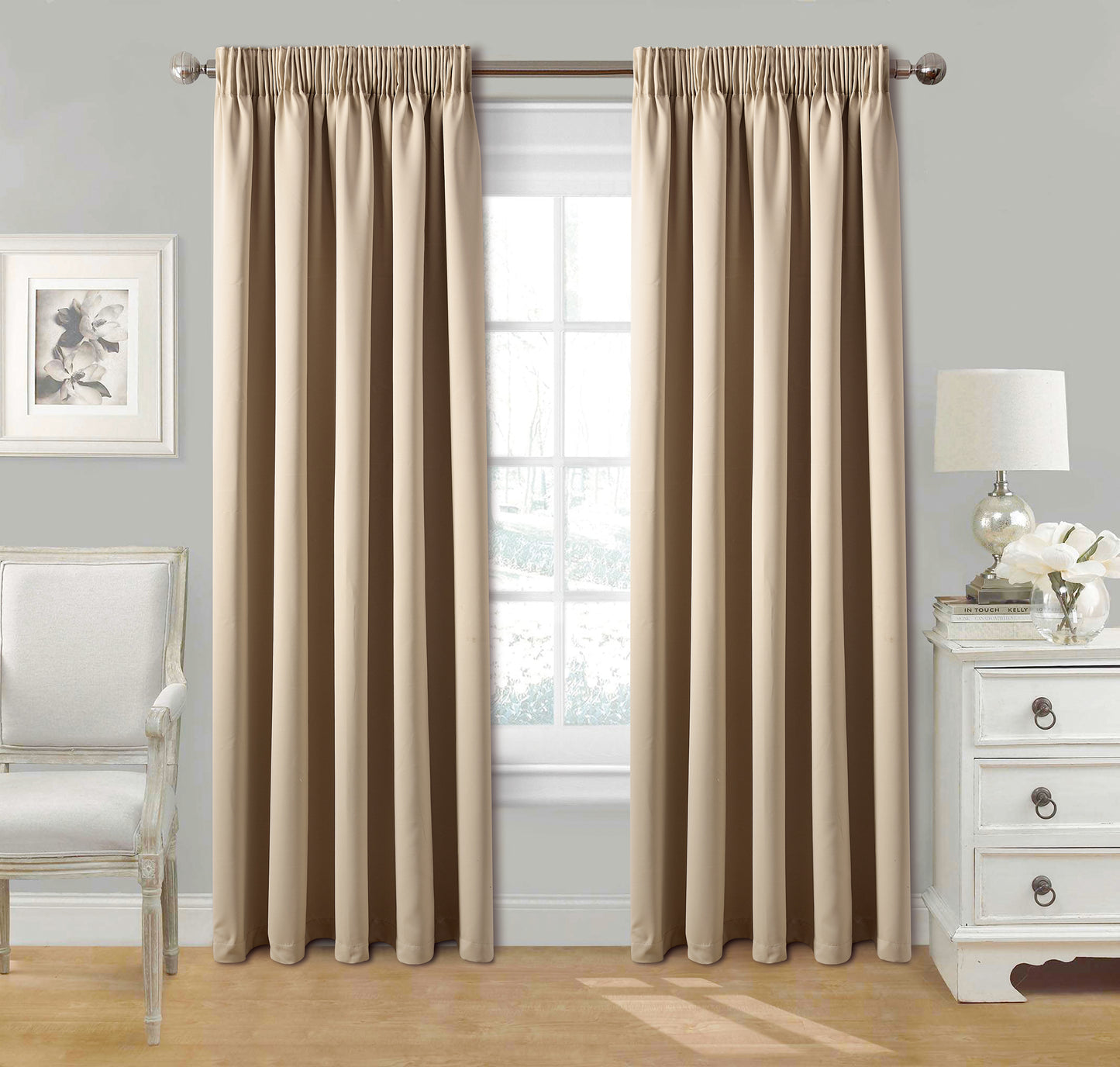 Blackout Pencil pleat BEIGE COLOUR Curtains