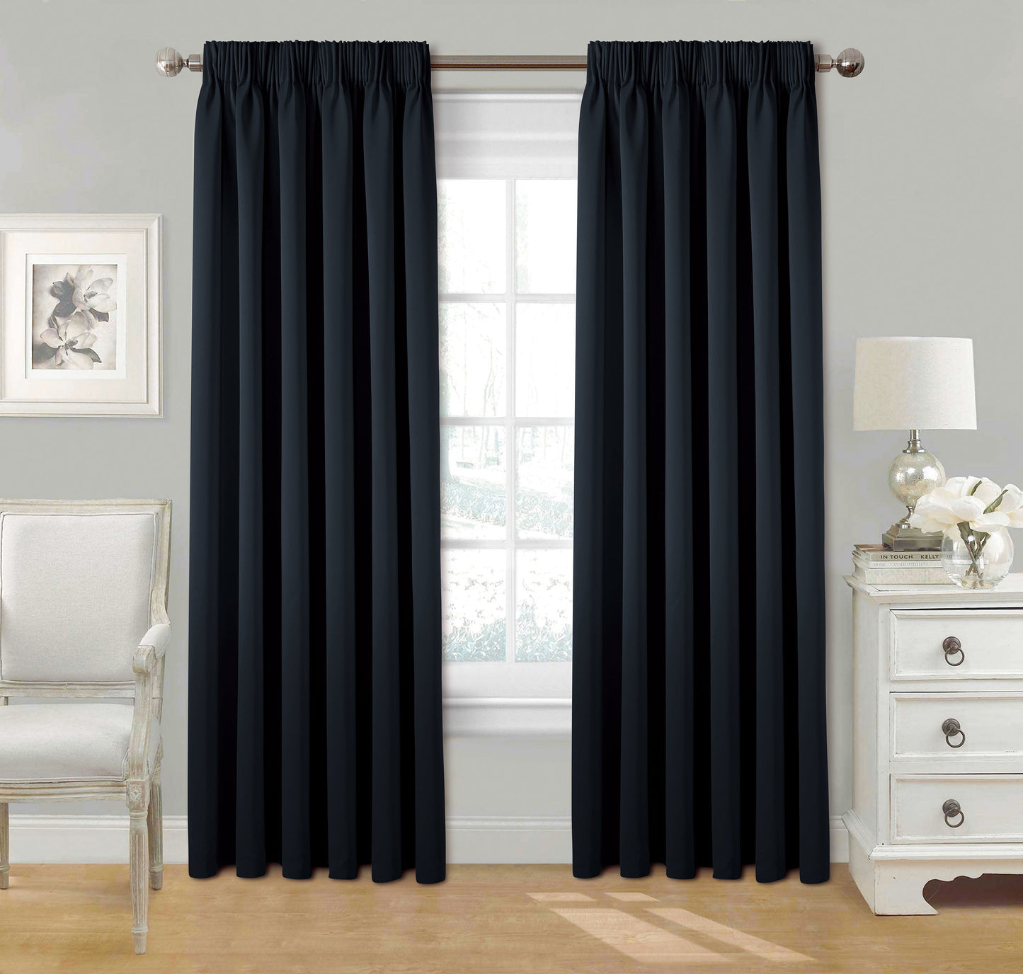 Blackout Pencil pleat BLACK COLOUR Curtains