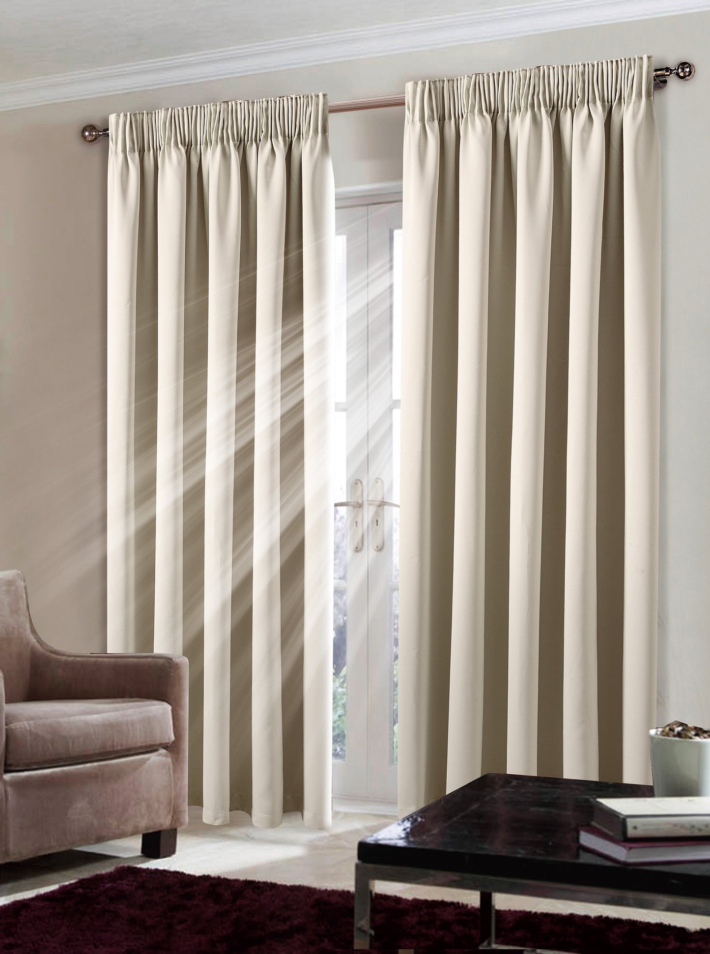 Blackout Pencil pleat CREAM COLOUR Curtains