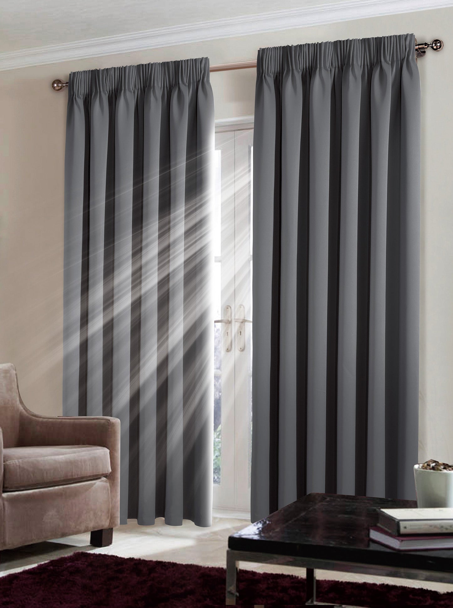 Blackout Pencil pleat GREY COLOUR Curtains